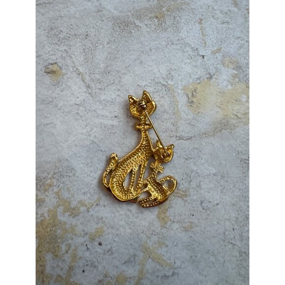 Gold Tone Cats Brooch Mom and Baby - Picture 3 of 4